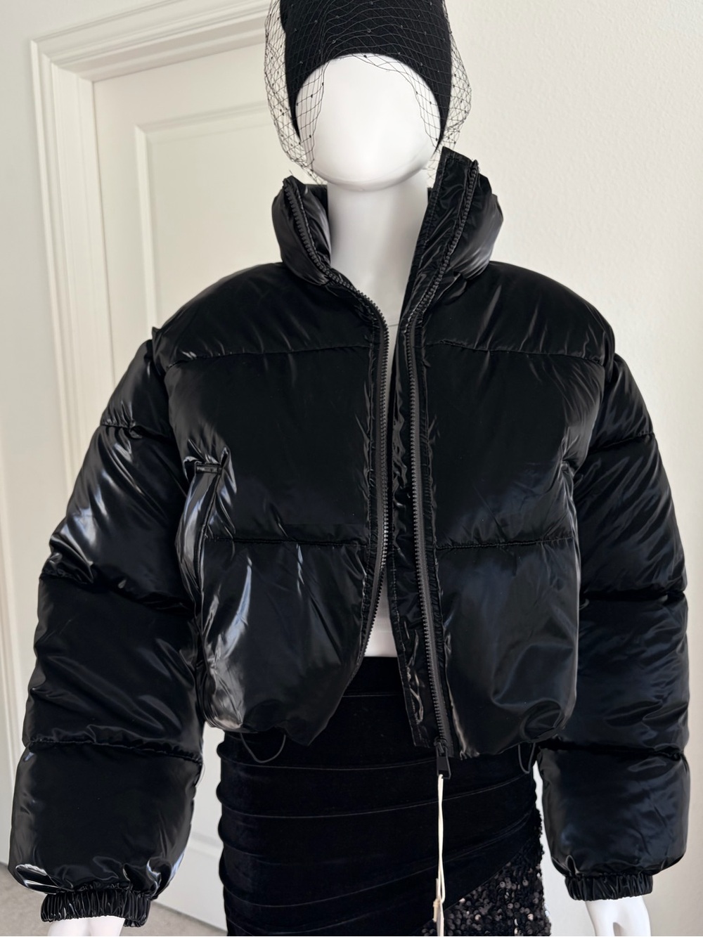 ZARA SHINY EFFECT WATER REPELLENT WINDPROOF ANORAK BLACK LARGE